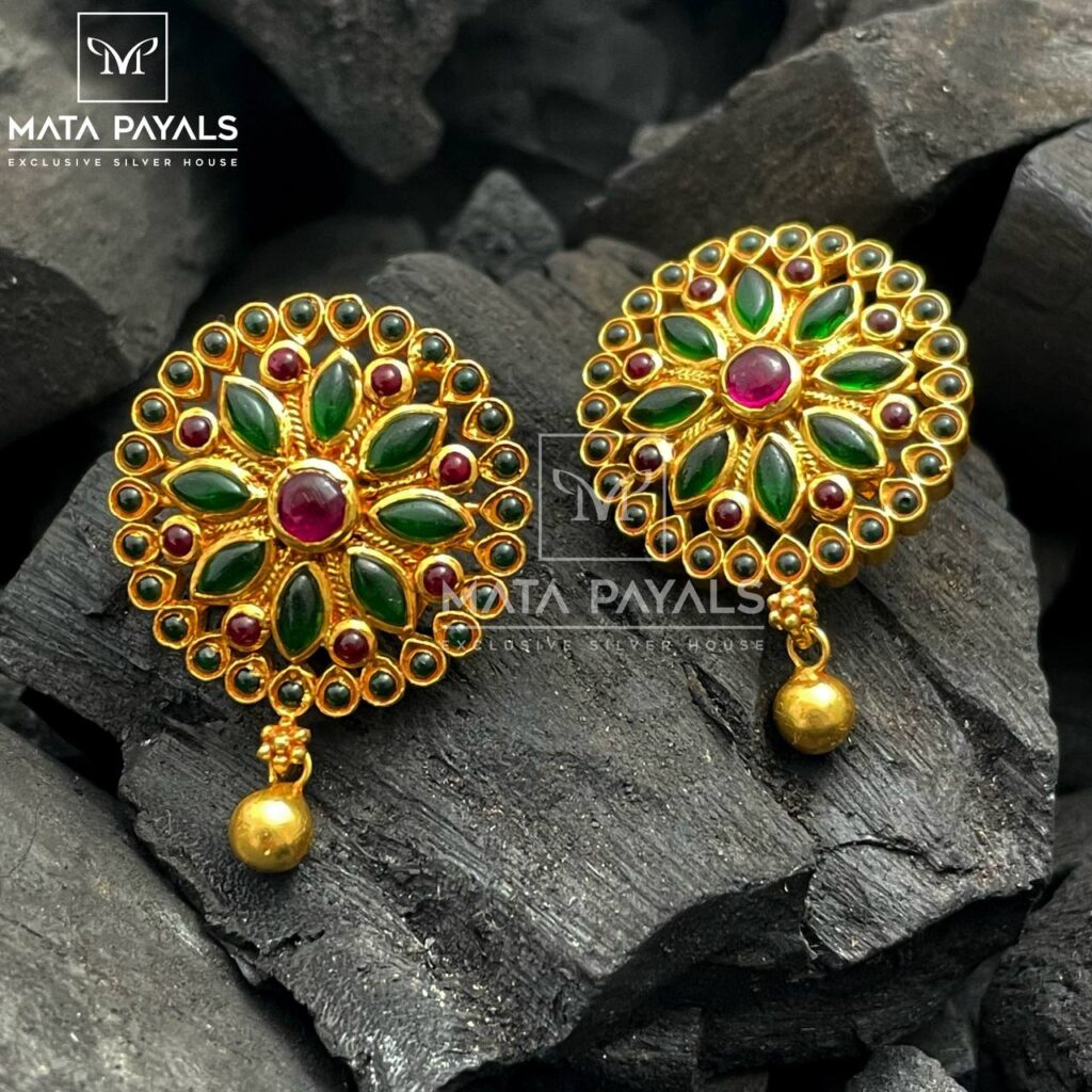 Green Red Gold Silver Earring