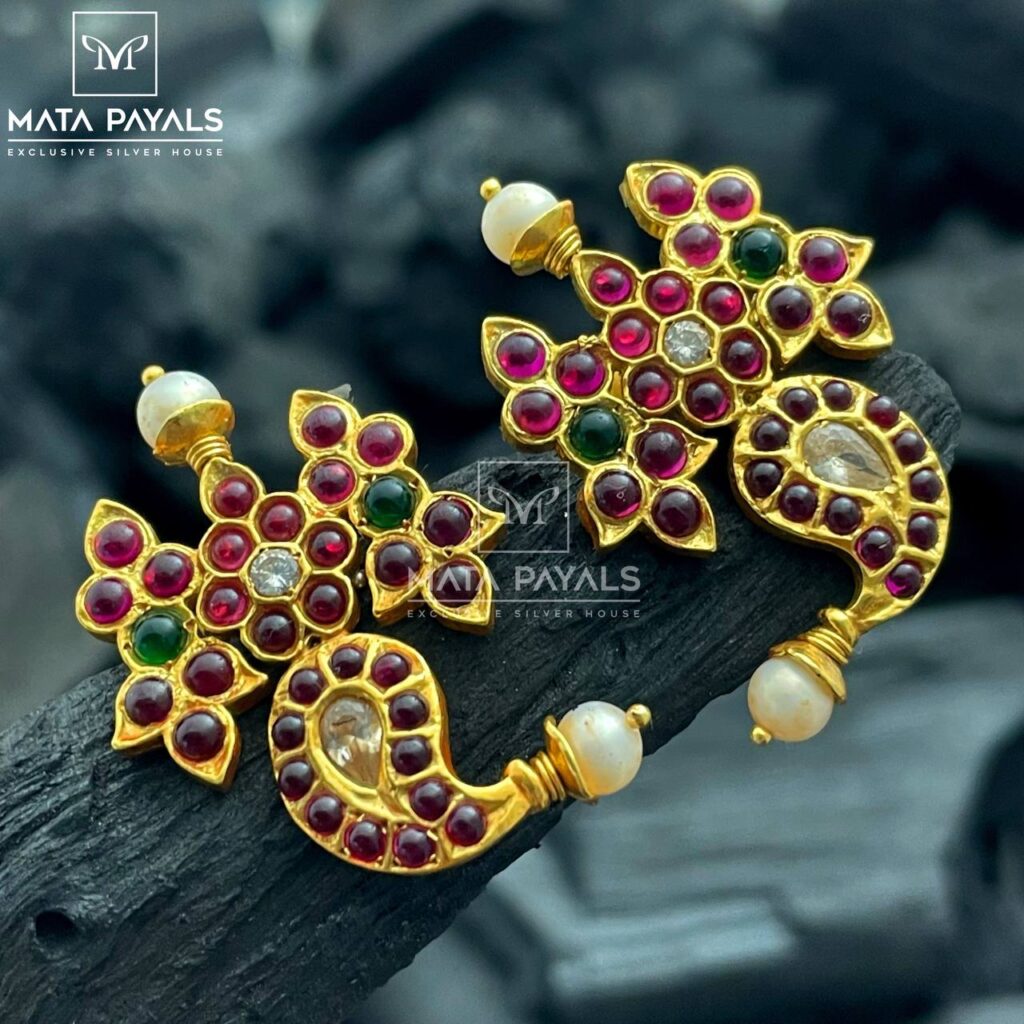 Gold Polish Ruby Traditional Earrings