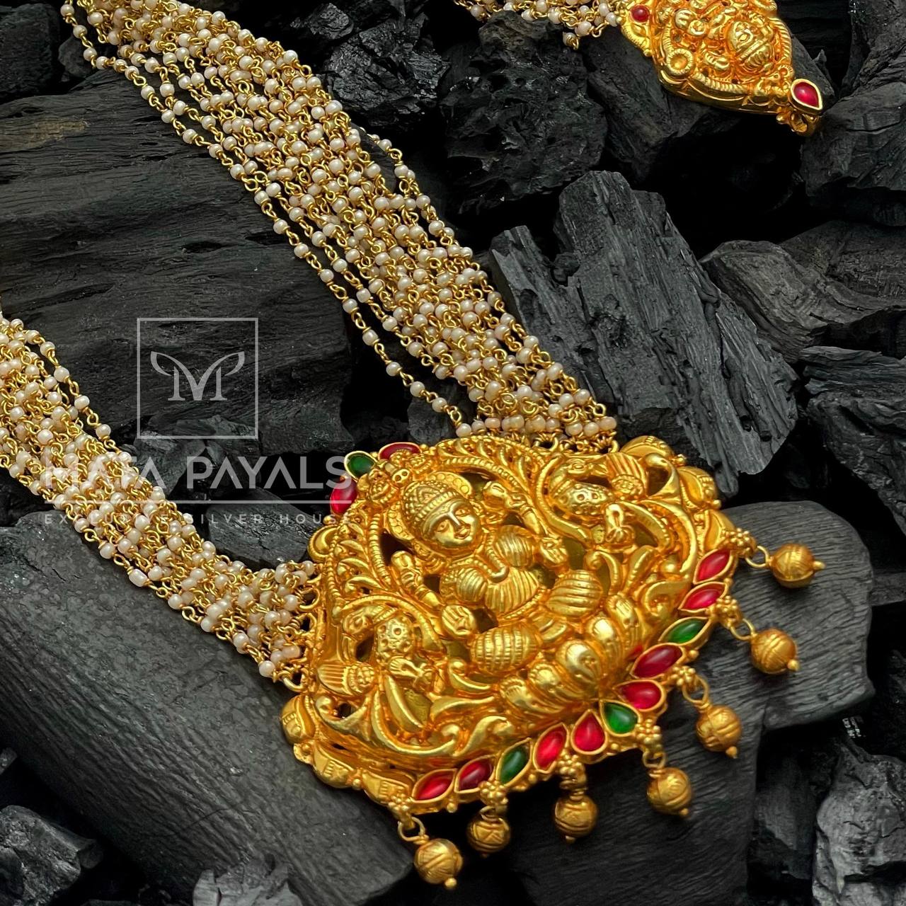 Muti Layered Pearl Shri Lakshmi Necklace.