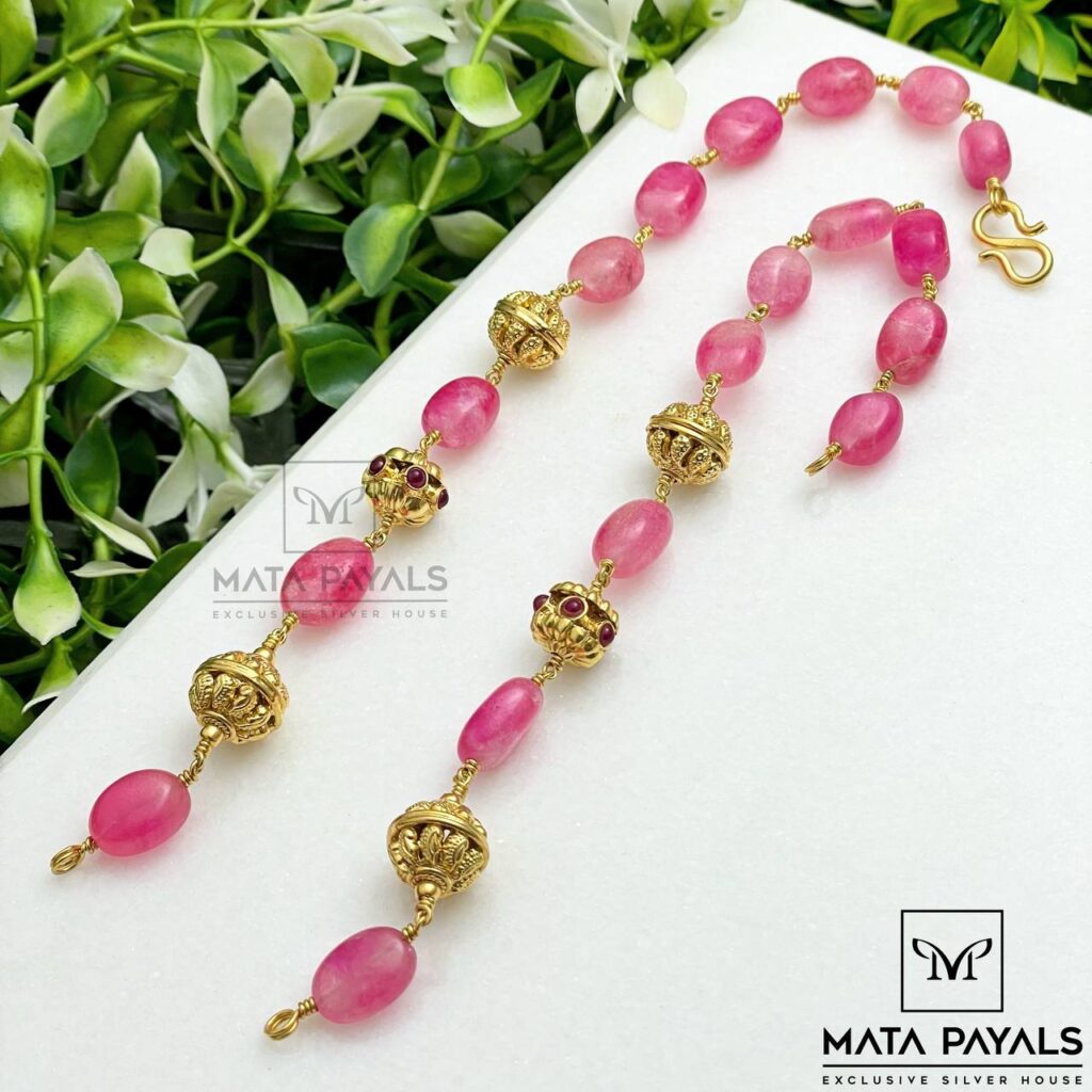 Pink Gold Beaded Neck Chain