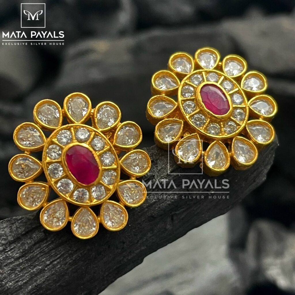 Red Zircon Gold Plated Stud