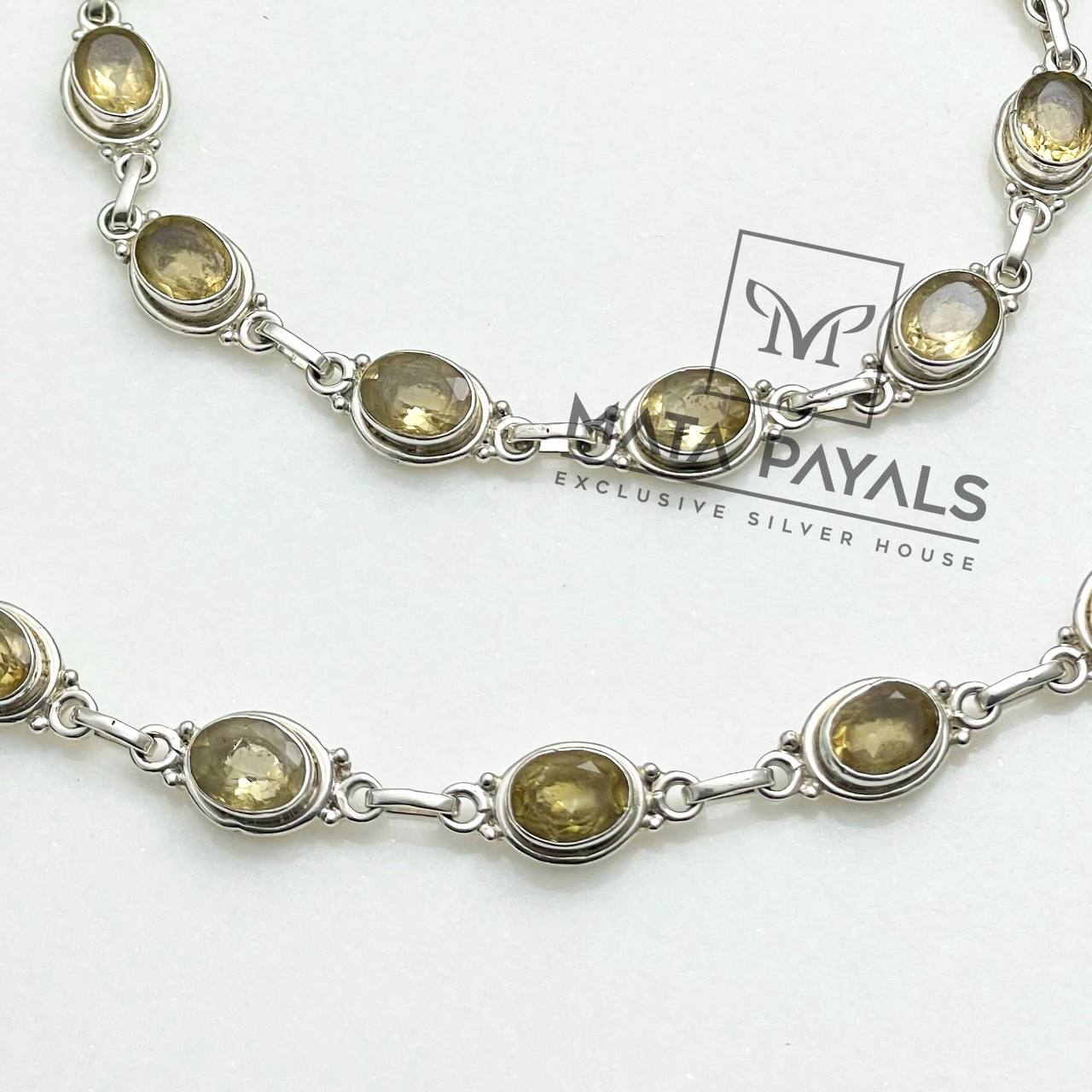 Yellow Oval Silver Anklet .