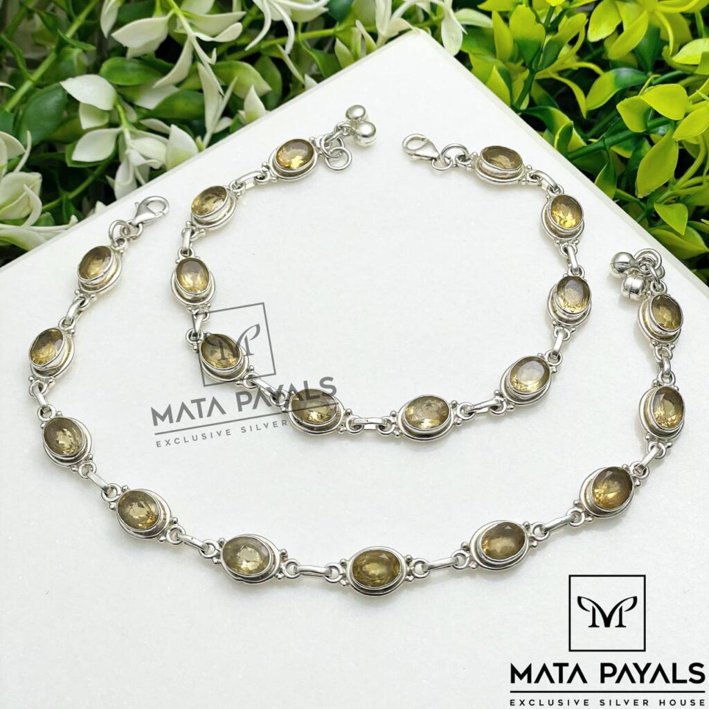 Yellow Oval Silver Anklet