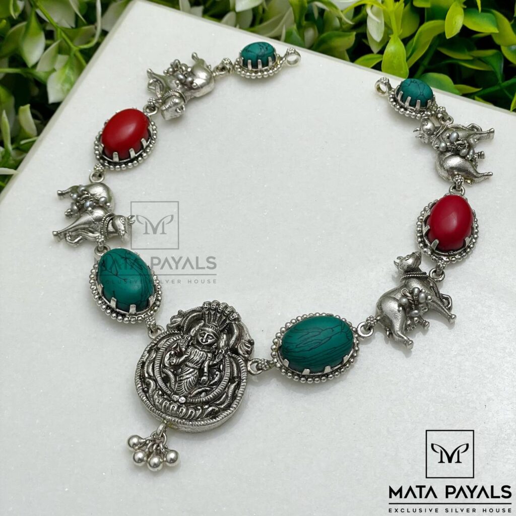 Nag Lakshmi Coral Silver Necklace