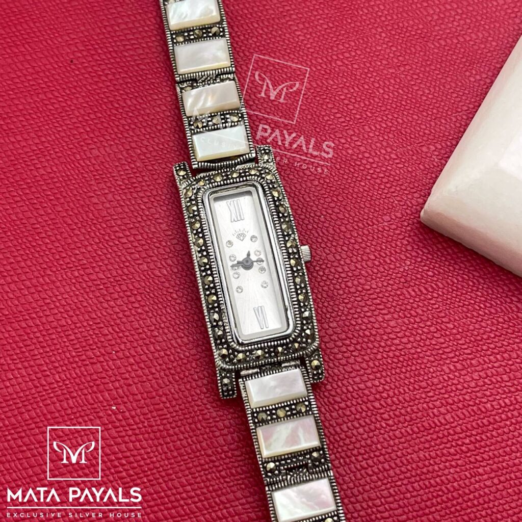 Pearl Marcasite Silver Watch