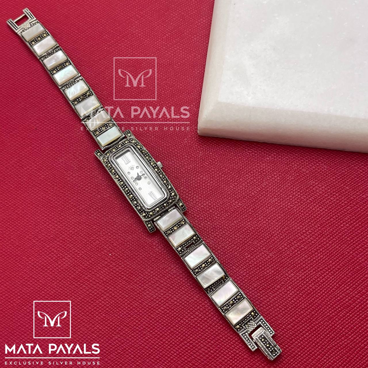 Pearl Marcasite Silver Watch.