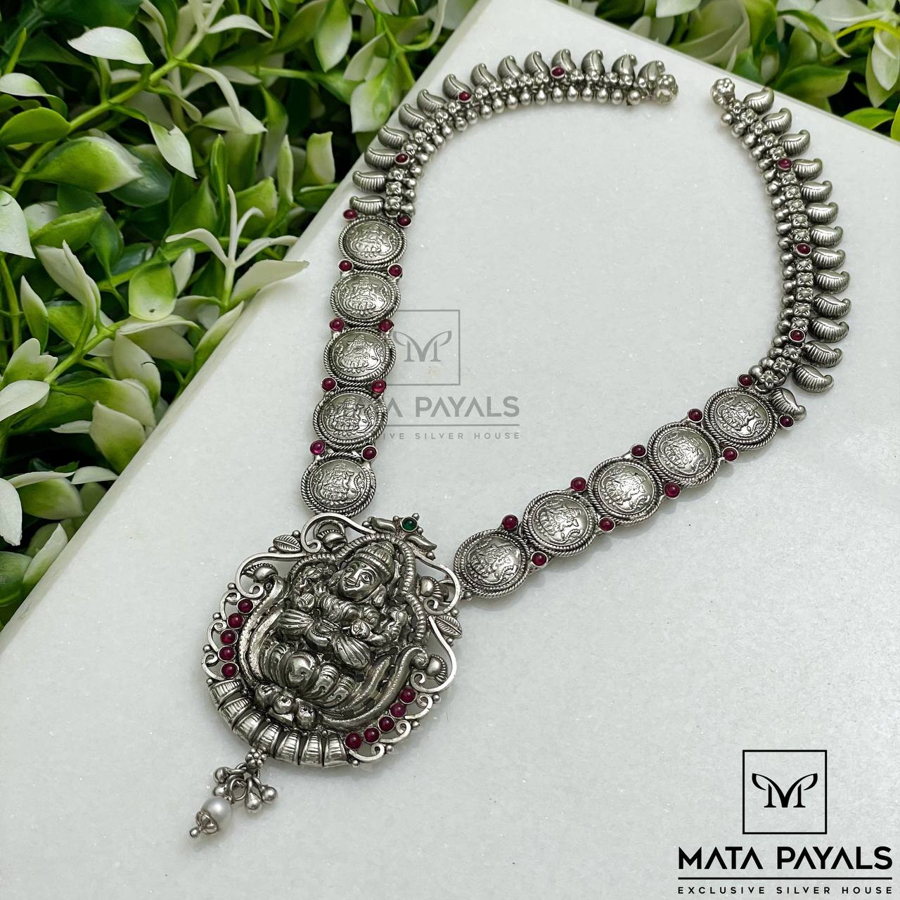 Shri Lakshmi Kasu Mango Silver Necklace