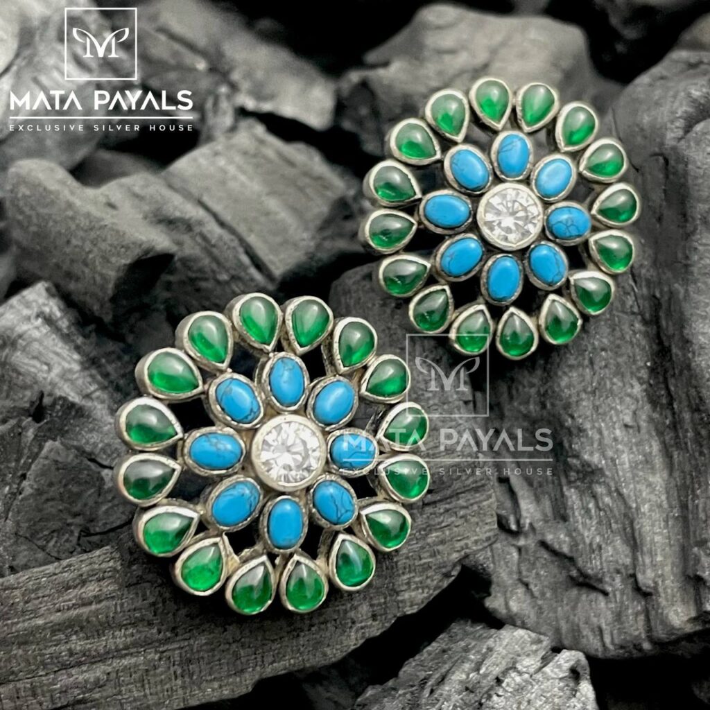 Turquise Green Silver Stud
