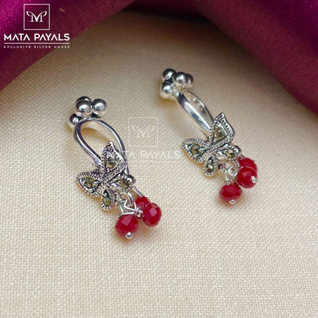 Butterfly Marcasite Red SIlver Bugdi