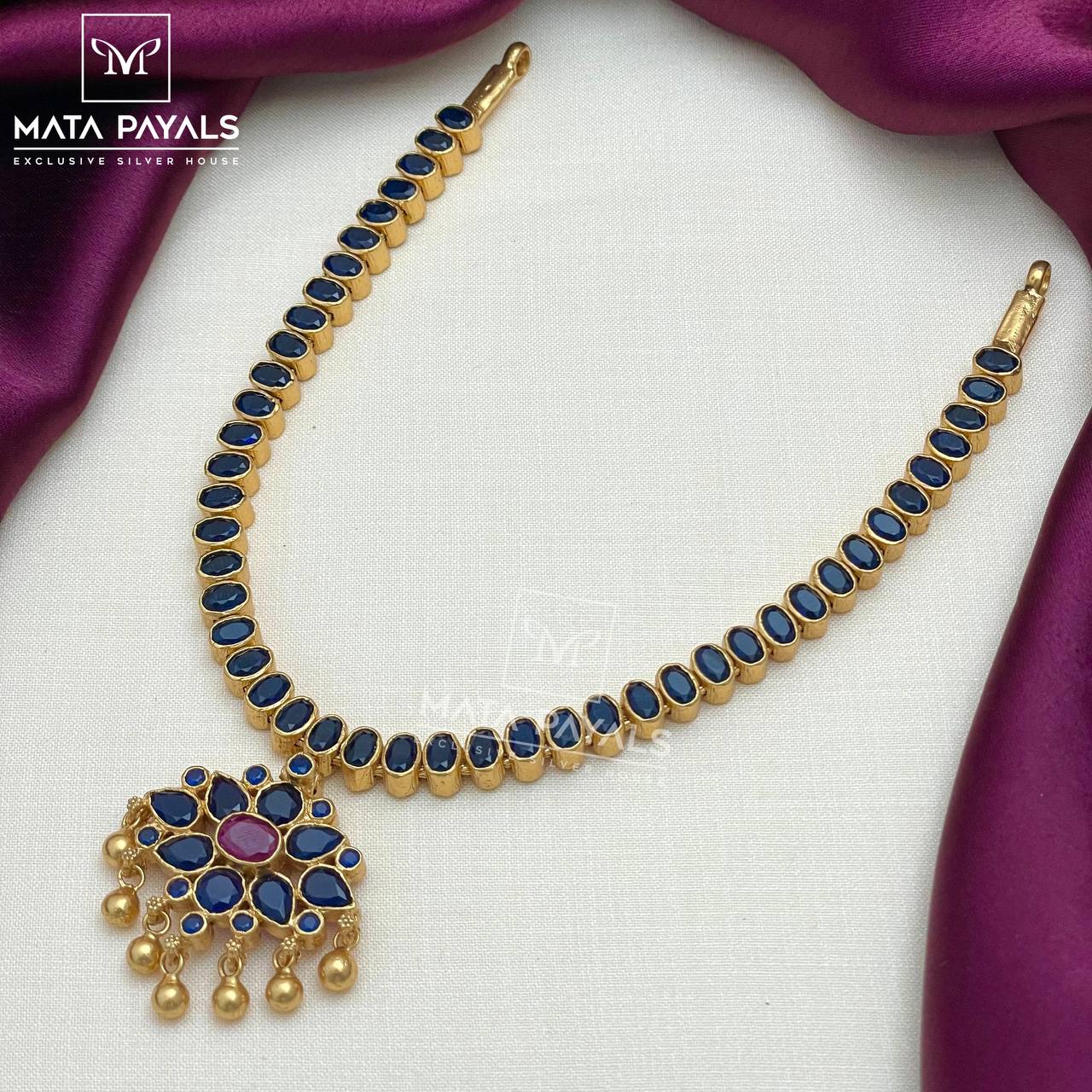 Dual Sided Red Blue Gold Necklace.