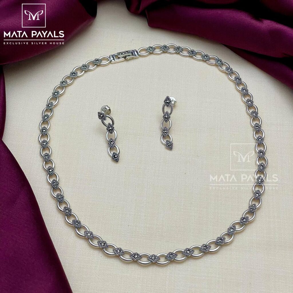 Floret Marcasite Silver Necklace Set