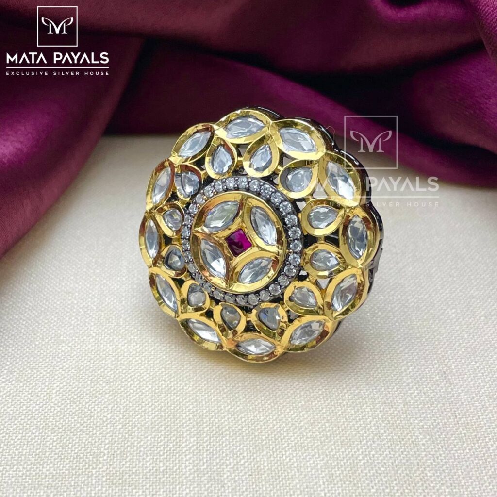 Lakshmi Devi Rajwadi Finger Ring, Gold Plated, Size Adjustable – Radhe  jewellery