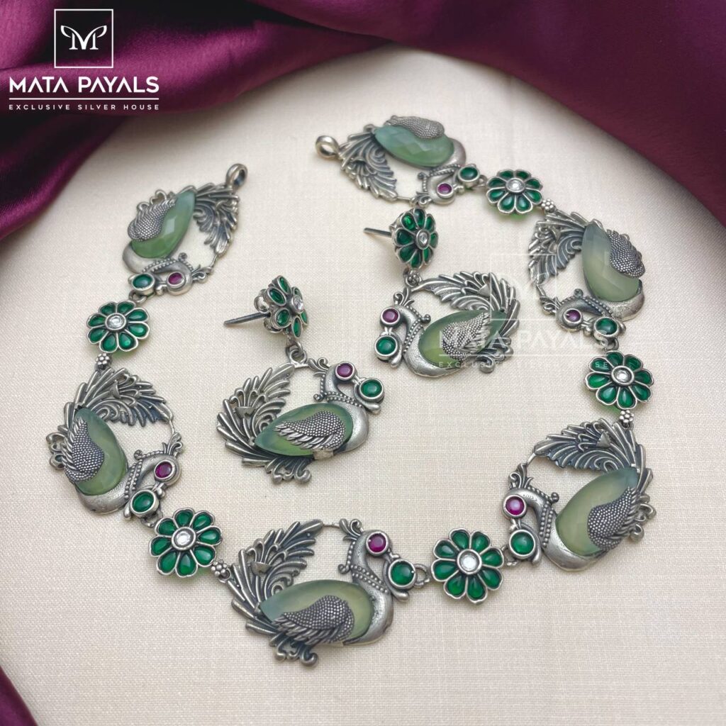 Green Mayur Silver Necklace