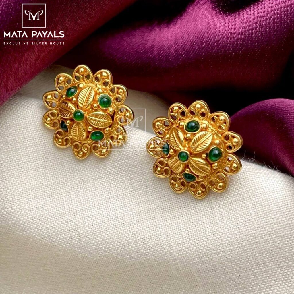 Green Silver Gold Plated Stud
