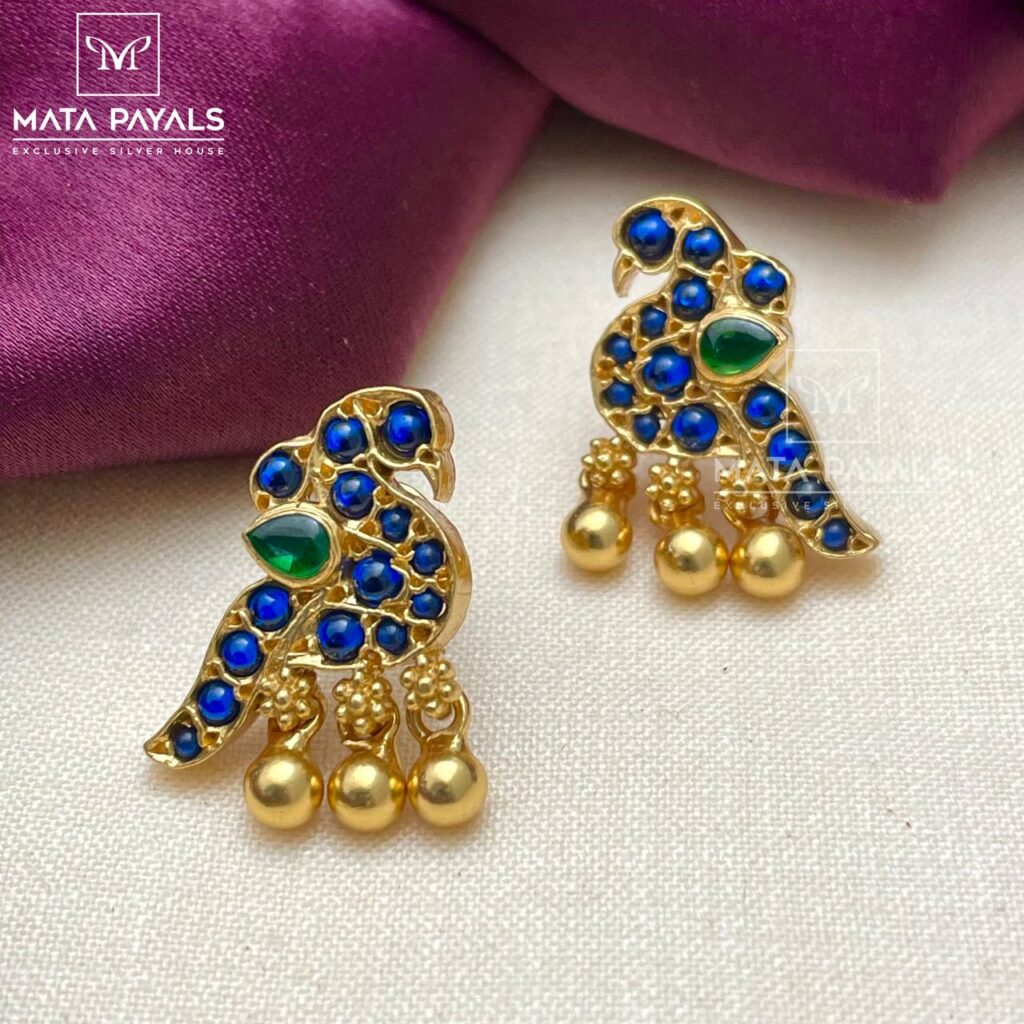 Peacock Blue Gold Plated Stud