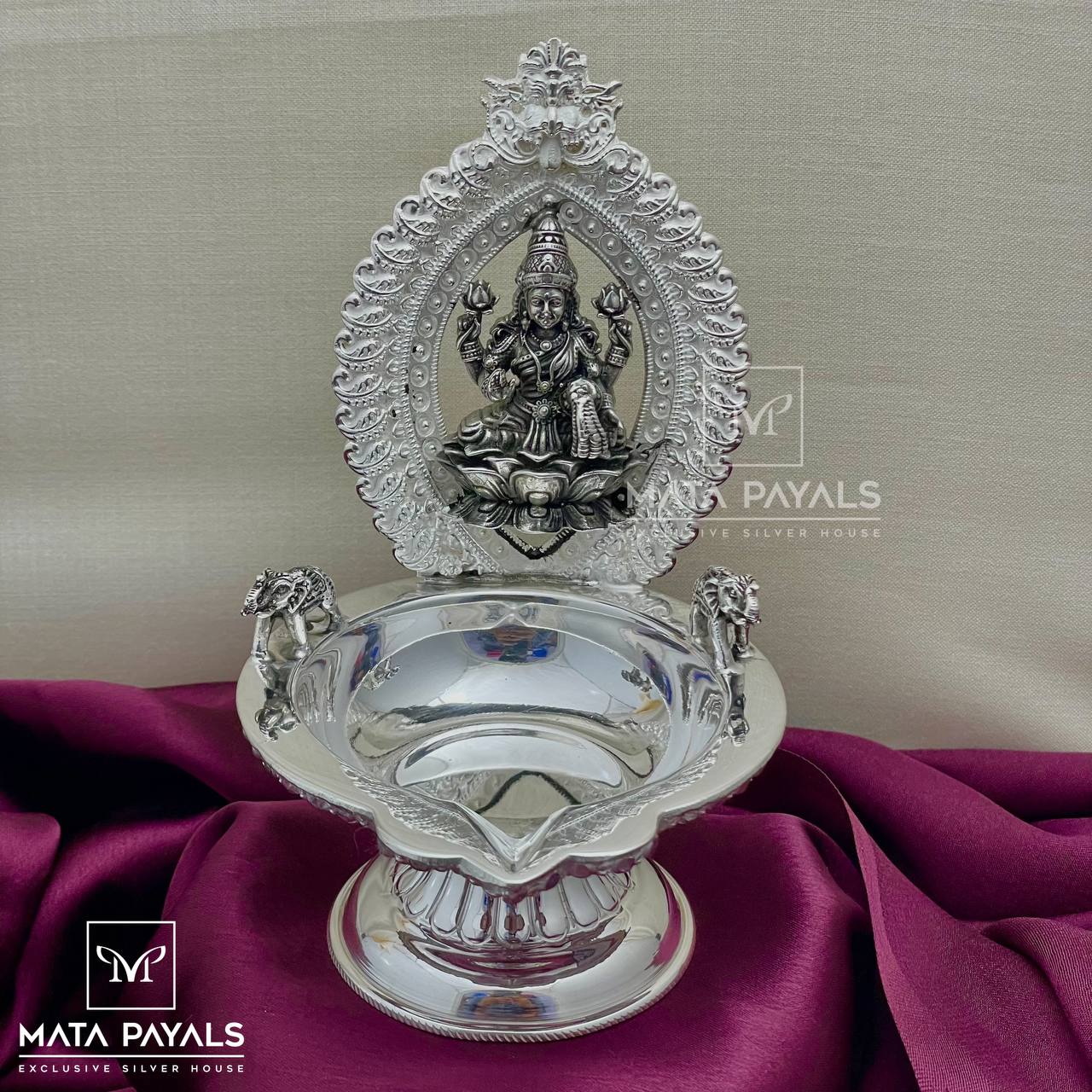 Auspicious Shri Dhana Lakshmi Oxidised Silver Deepa - Mata Payals ...