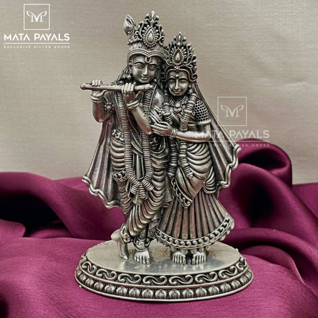 Shri Radha Krishna Silver Idol.