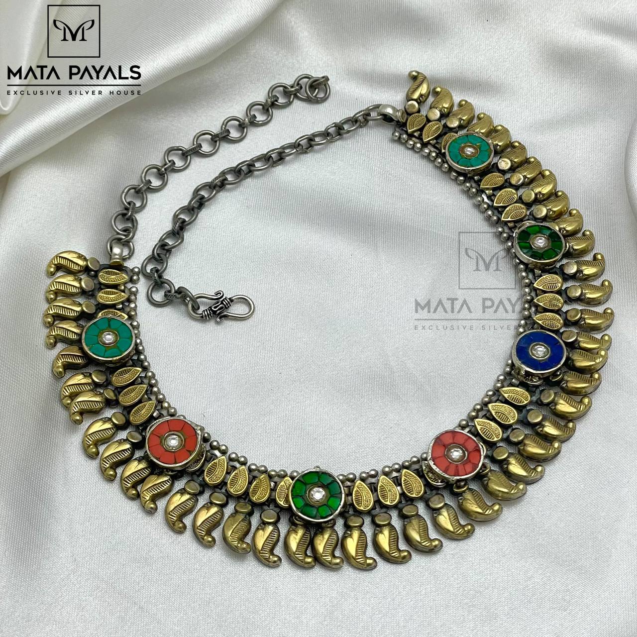 Colourful Gold Silver Necklace.
