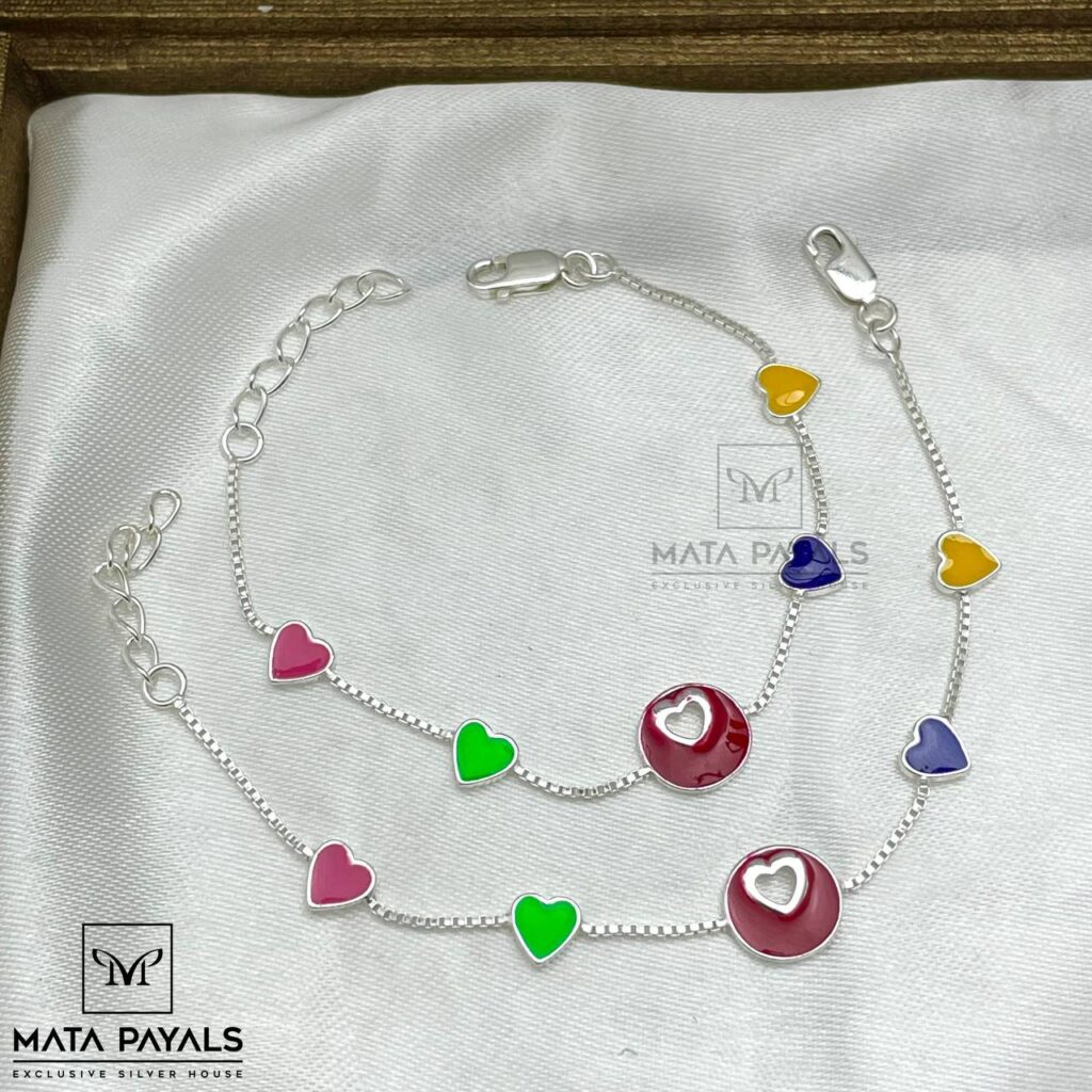 Colourful Heart Baby Silver Anklet