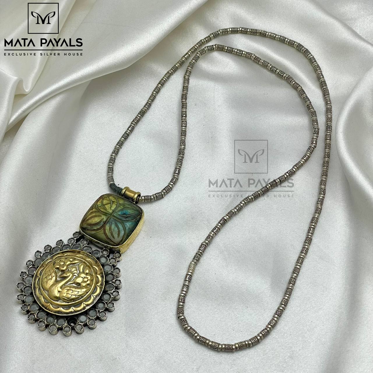 Peacock Gold Silver Necklace.