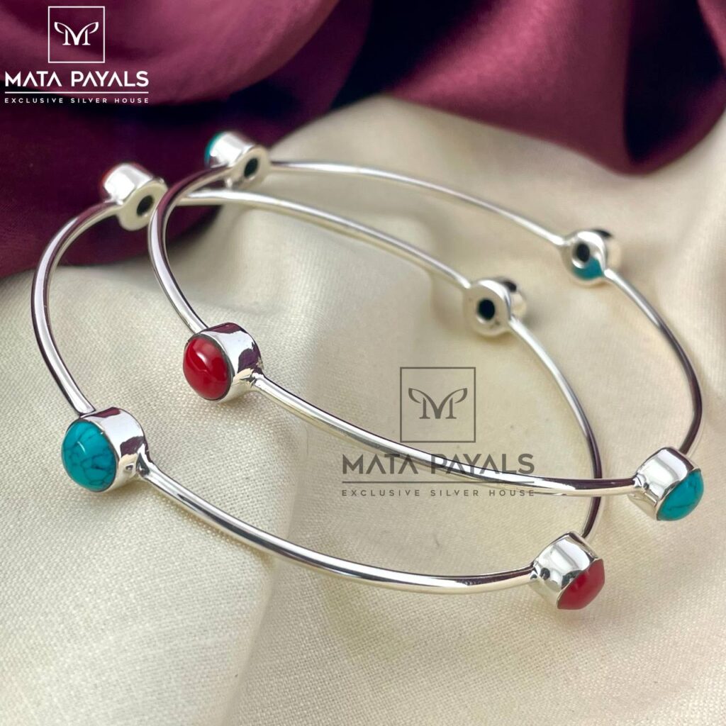 Turquoise Coral Bangle - Mata Payals Exclusive Silver Jewellery
