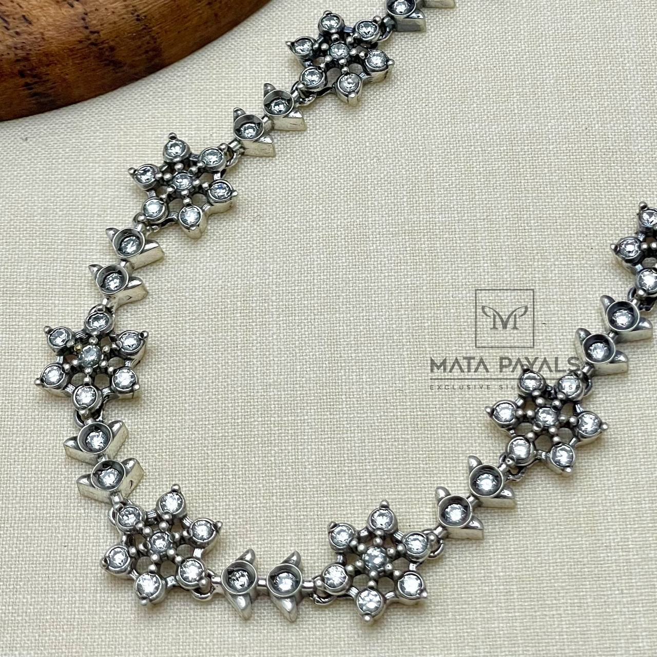 Flower Zircon Silver Necklace.