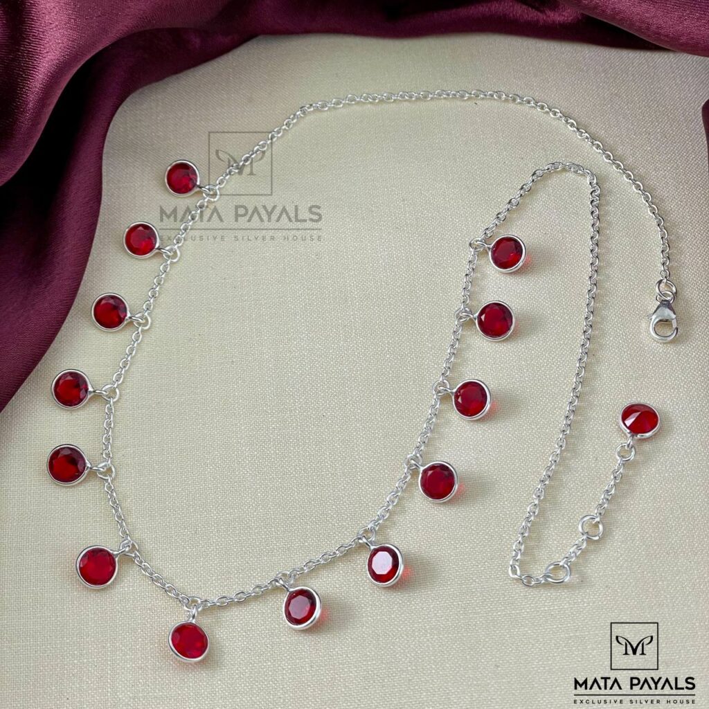 Red Silver Plain Necklace