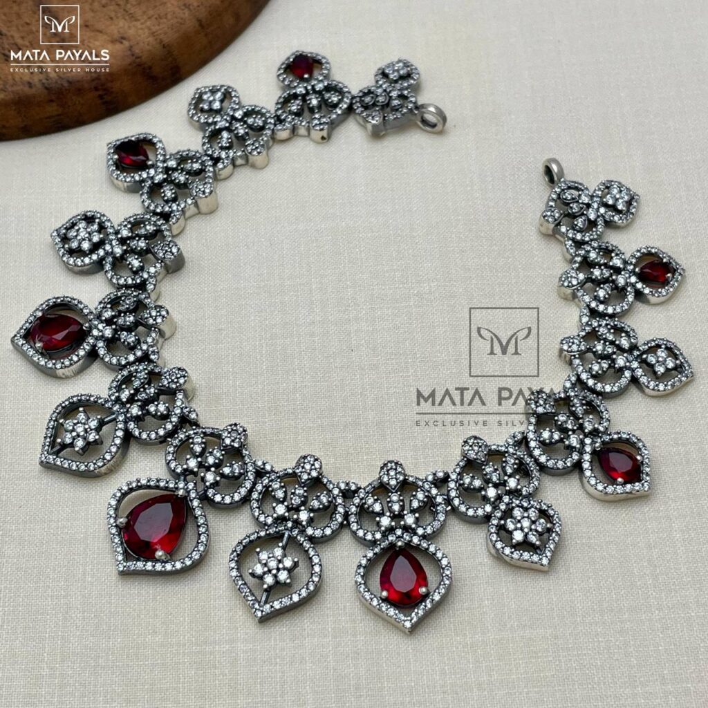 Red Zircon Silver Necklace