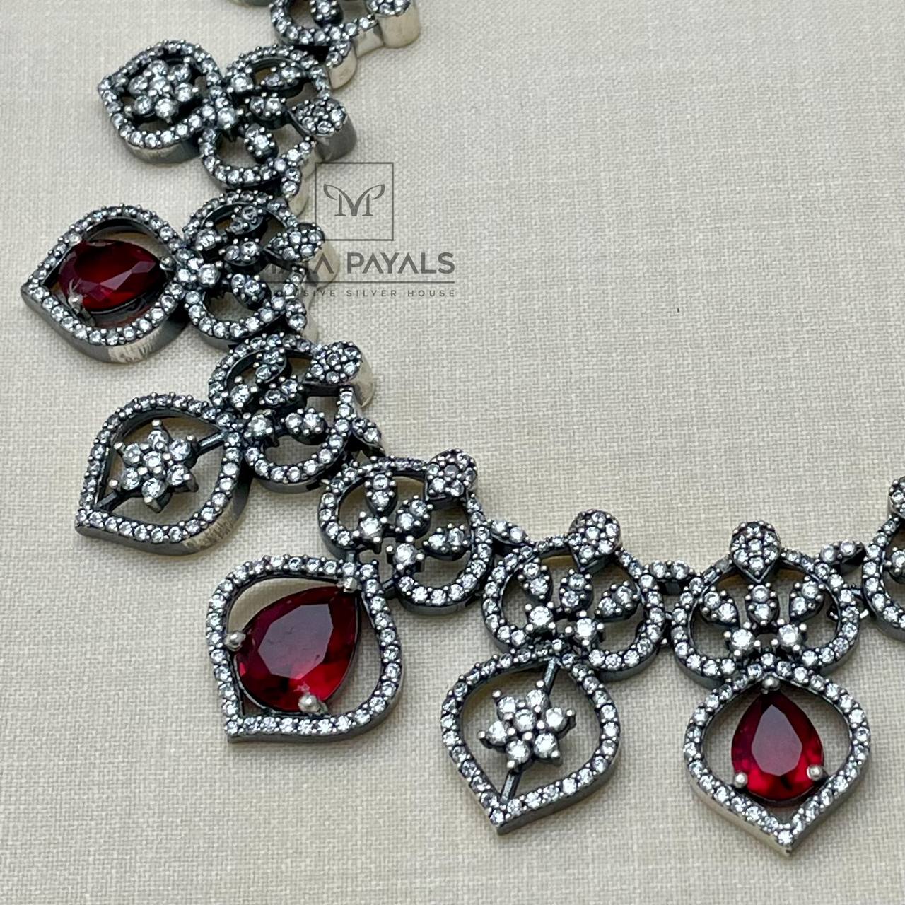 Red Zircon Silver Necklace.