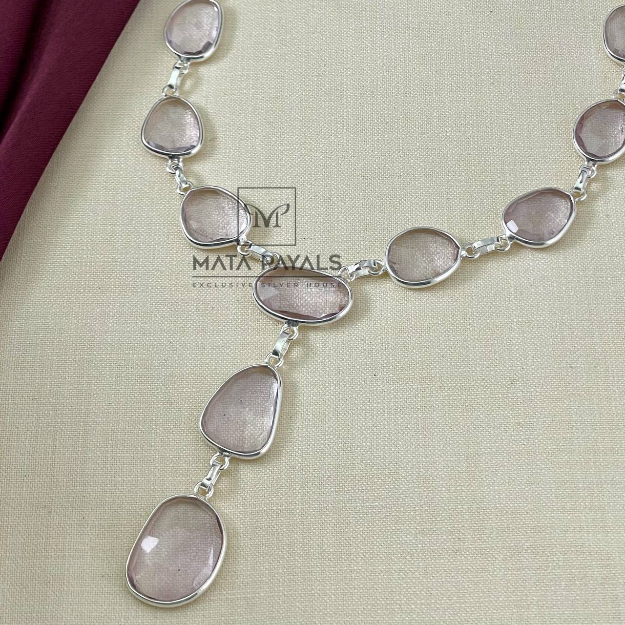 Rose Quartz Silver Necklace.