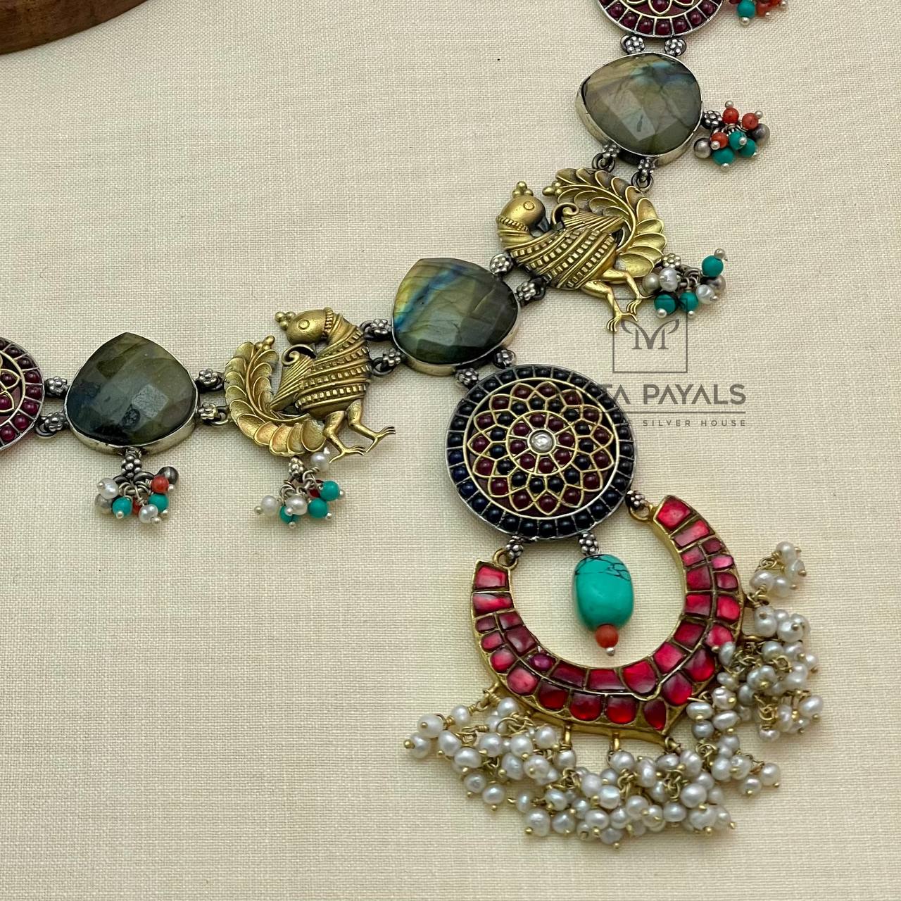 Trquoise Kundan Dual Plated Silver Necklace.