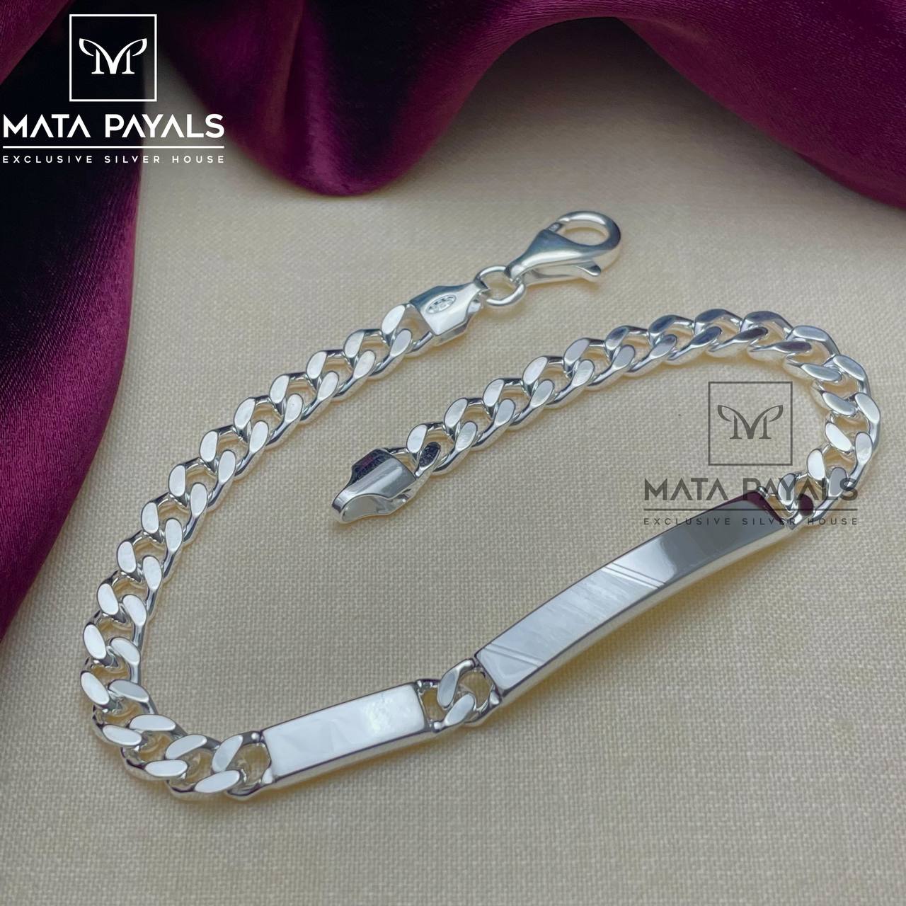 Leather Strap Silver Men's Bracelet with Baklava Pattern Design