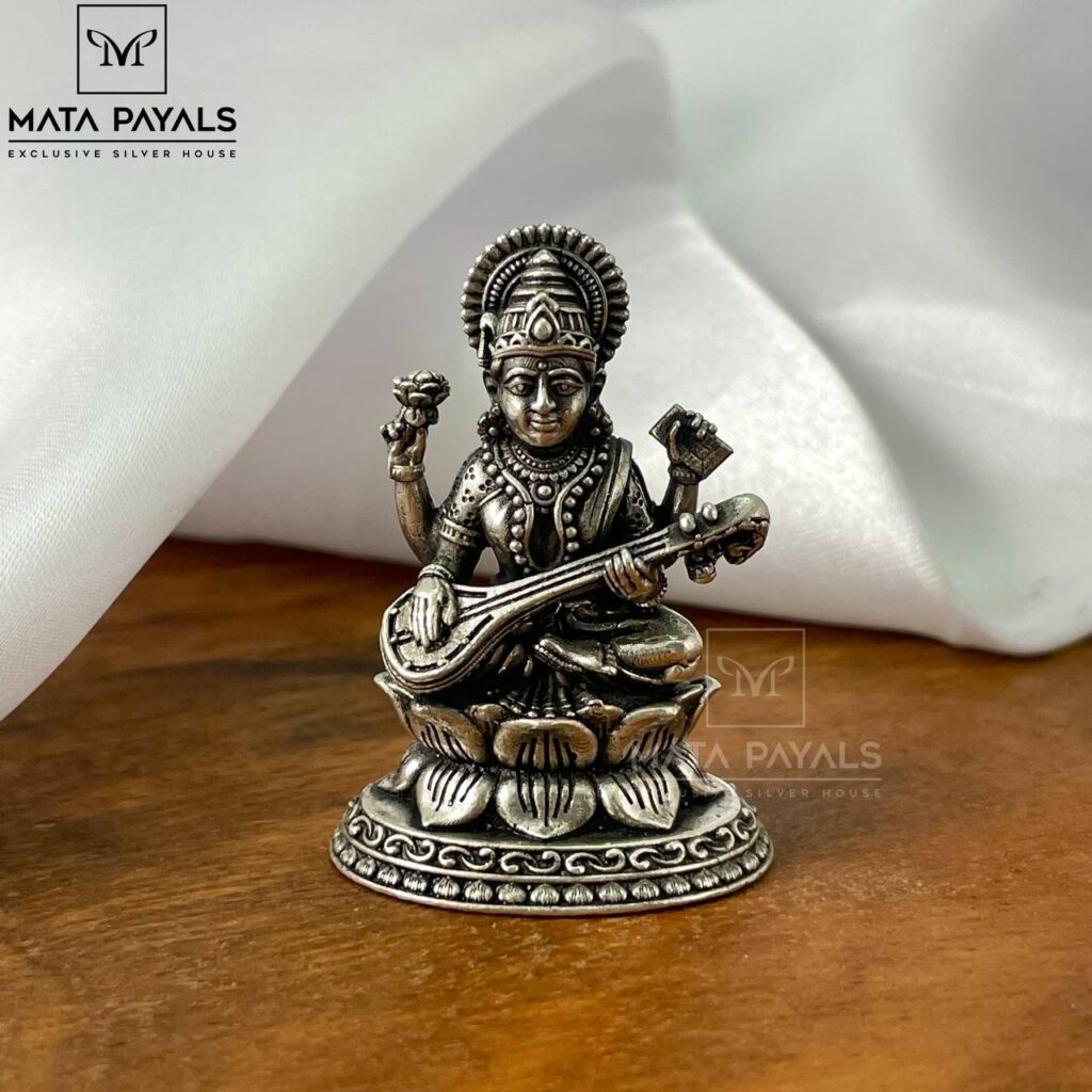 Shri Saraswati Silver Idol 3
