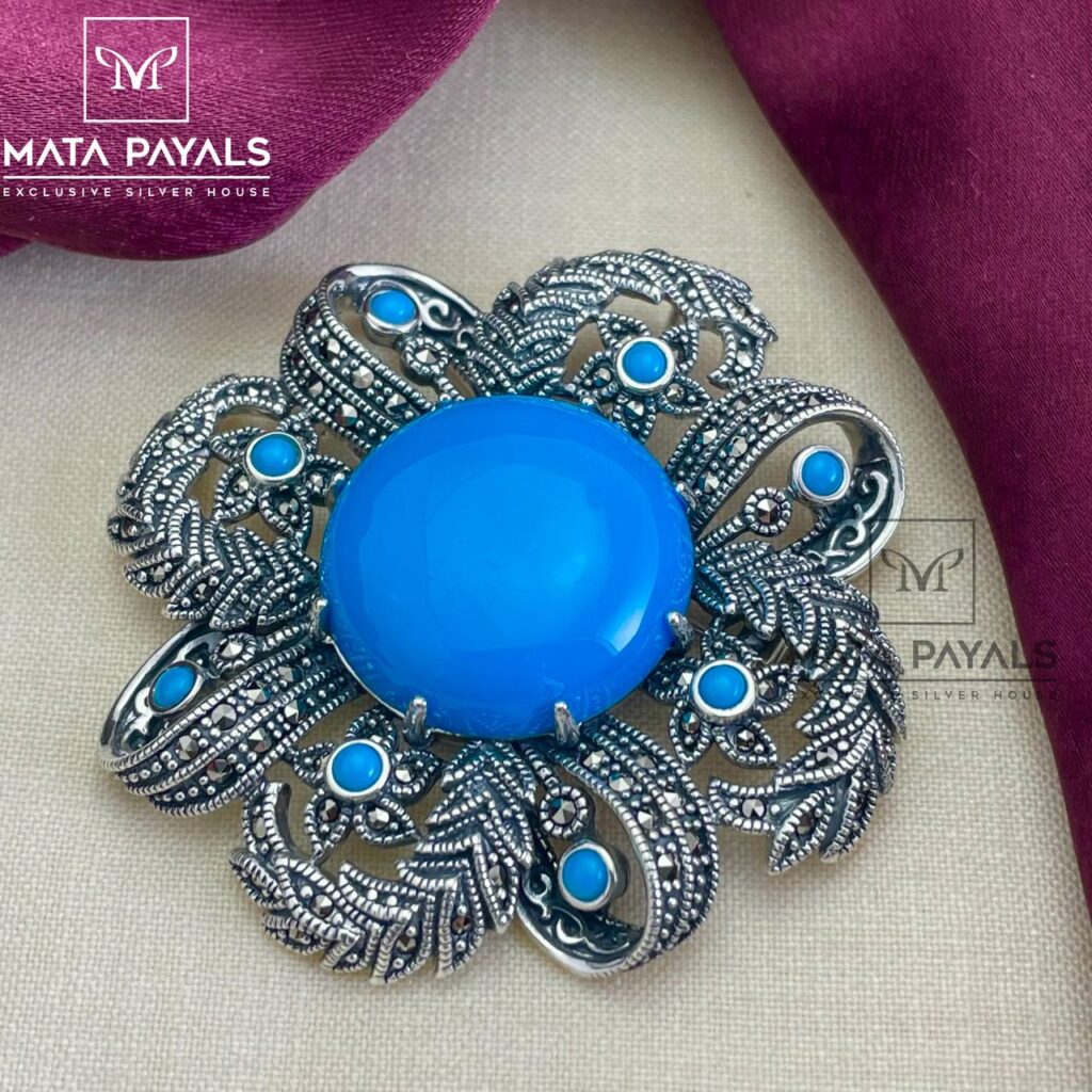 Turquoise Silver Brooch Pendant