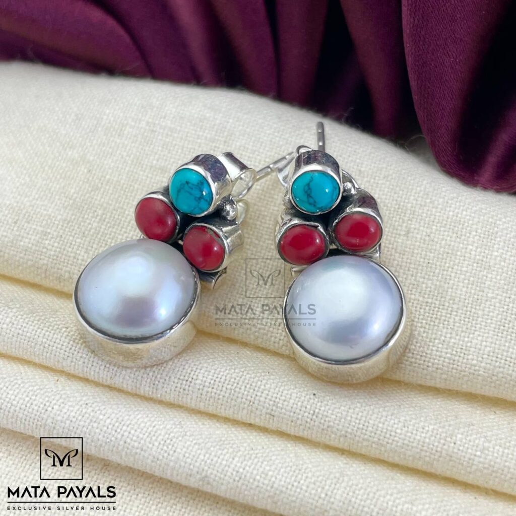 Coral Turquoise Pearl Stud