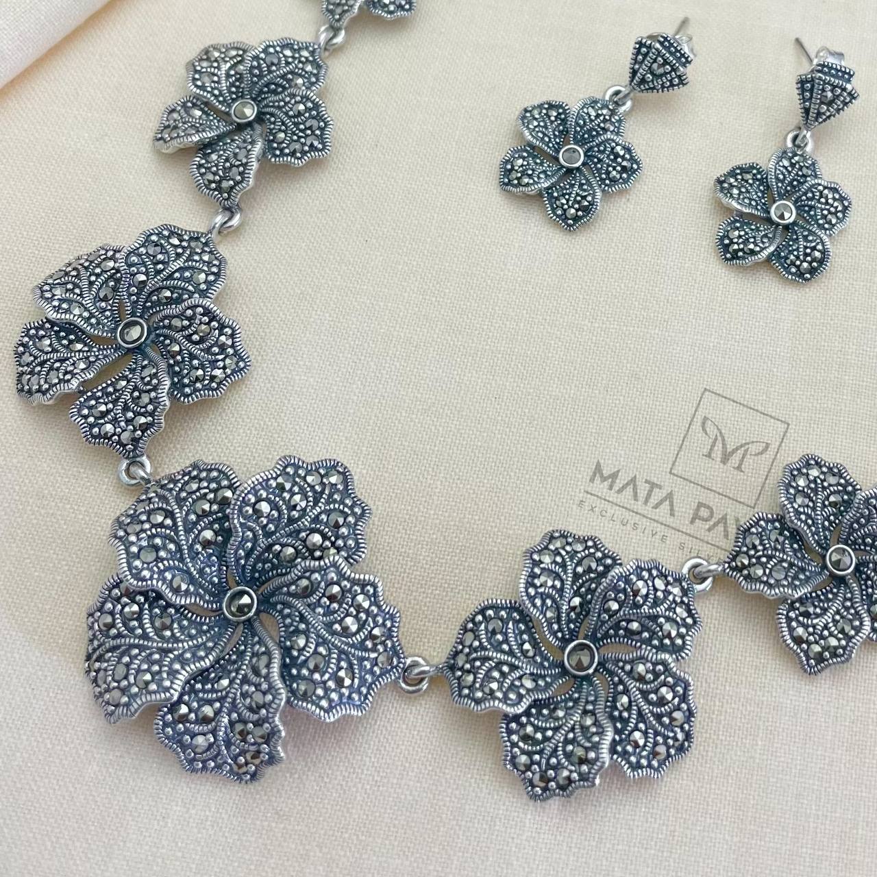 Floral Silver Necklace Set..
