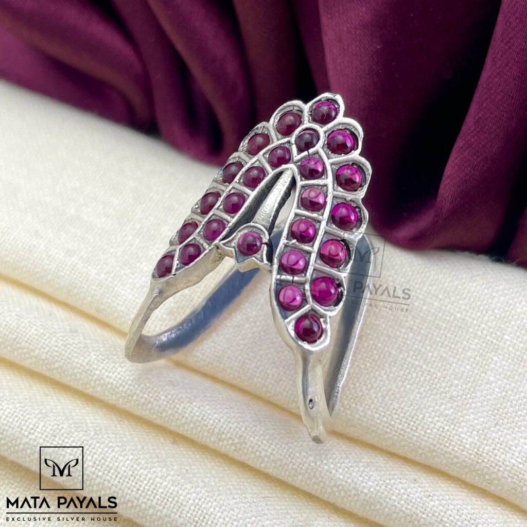 Elegant Red Zircon Finger Ring - Mata Payals Exclusive Silver Jewellery
