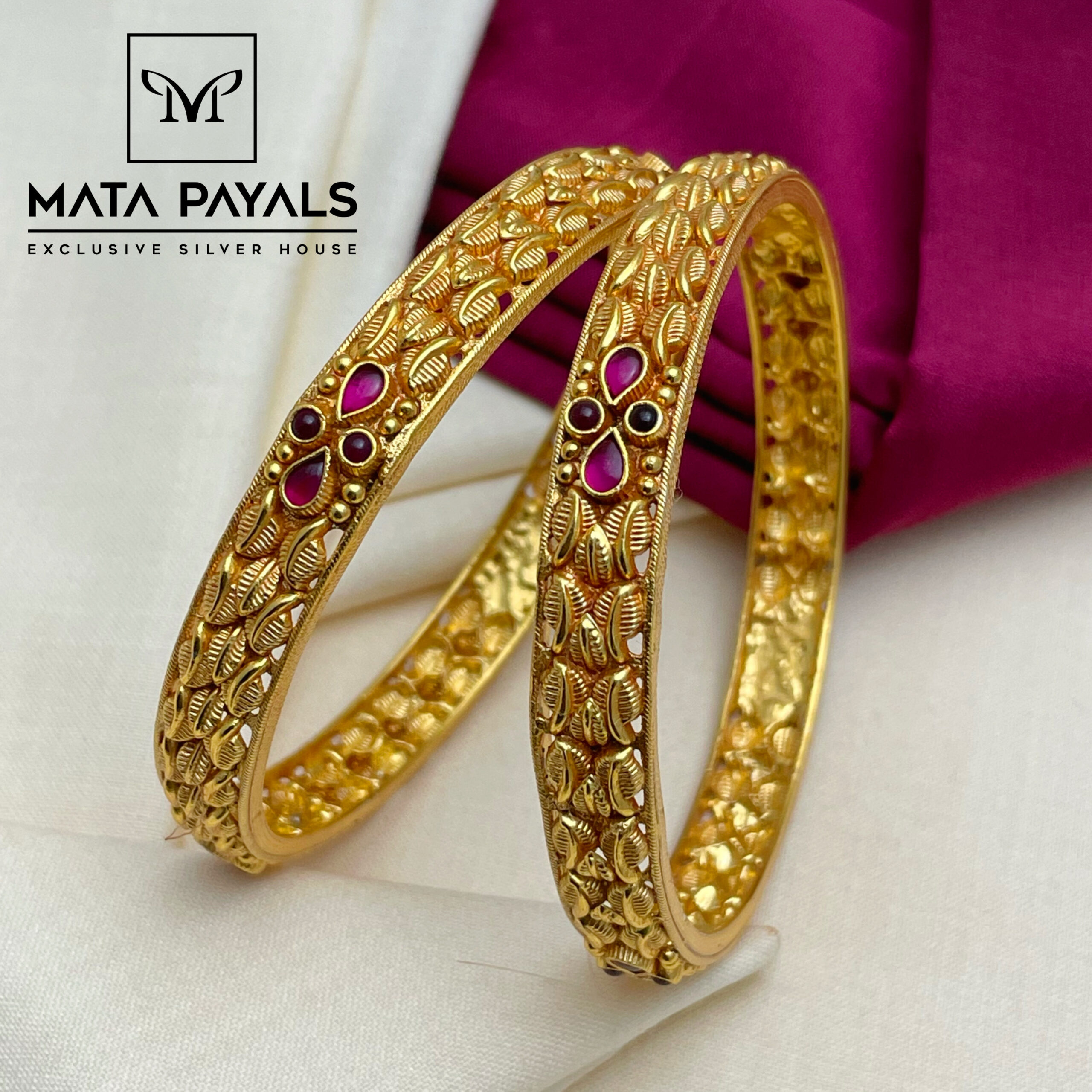 Silver Gold Plated Bangles - Mata Payals Exclusive Silver Jewellery
