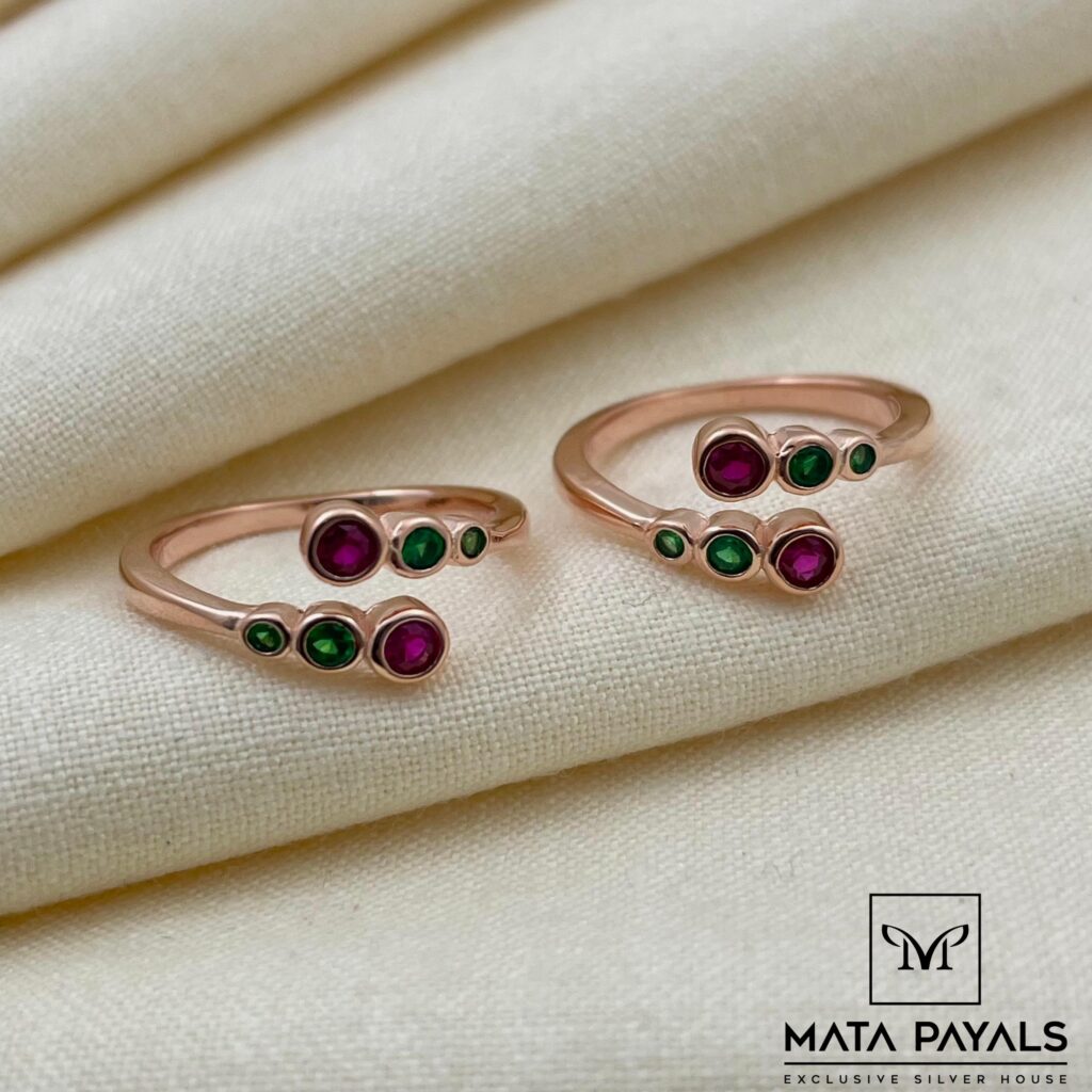 Blue Heart Rose Gold Toe Ring - Mata Payals Exclusive Silver Jewellery-thunohoangphong.vn